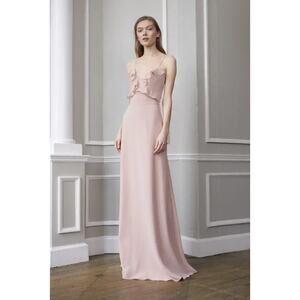 Monique Lhuillier shell pink chiffon ruffle bodice dress size 10